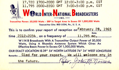 WINB from Red Lion, Pennsylvania, USA, 1965